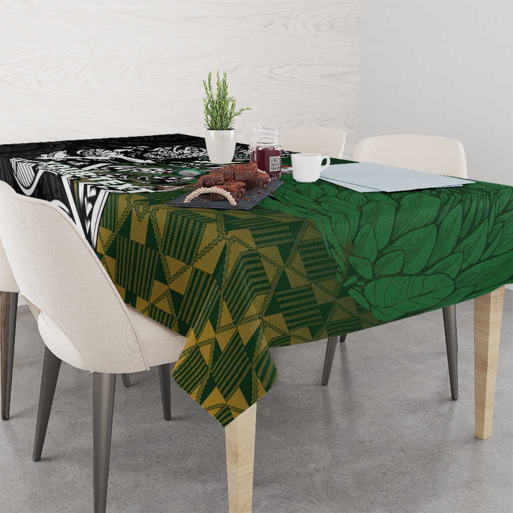 New Zealand and South Africa Rugby Custom Tablecloth Maori Tiki Fern Springboks Kente Pattern LT14 - Polynesian Pride