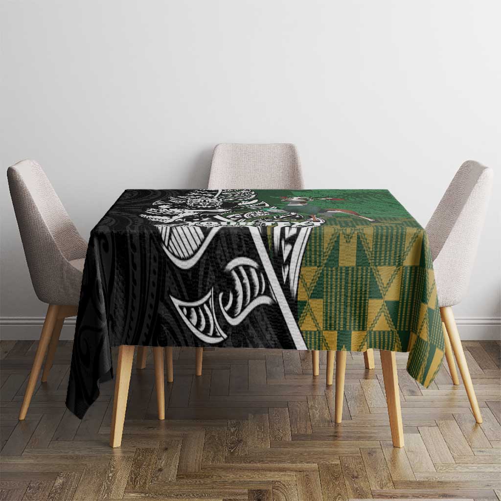 New Zealand and South Africa Rugby Custom Tablecloth Maori Tiki Fern Springboks Kente Pattern LT14 - Polynesian Pride