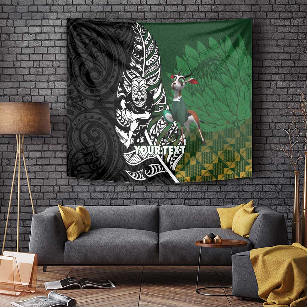 New Zealand and South Africa Rugby Custom Tapestry Maori Tiki Fern Springboks Kente Pattern LT14 Green - Polynesian Pride