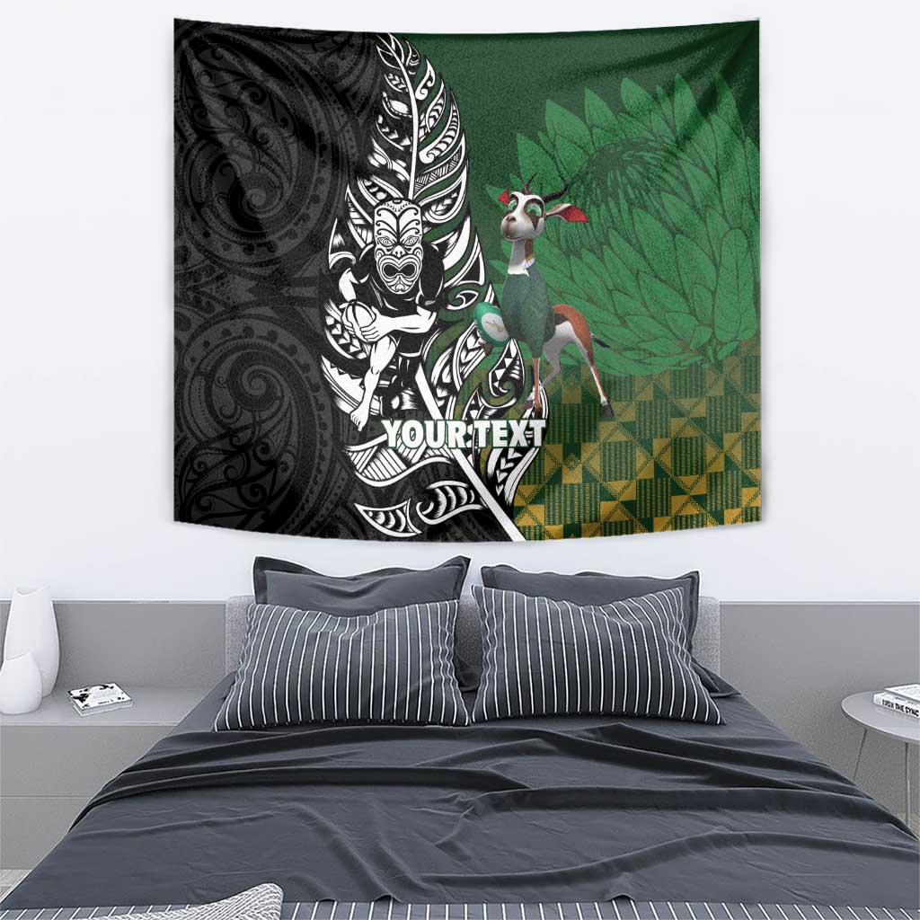 New Zealand and South Africa Rugby Custom Tapestry Maori Tiki Fern Springboks Kente Pattern LT14 - Polynesian Pride