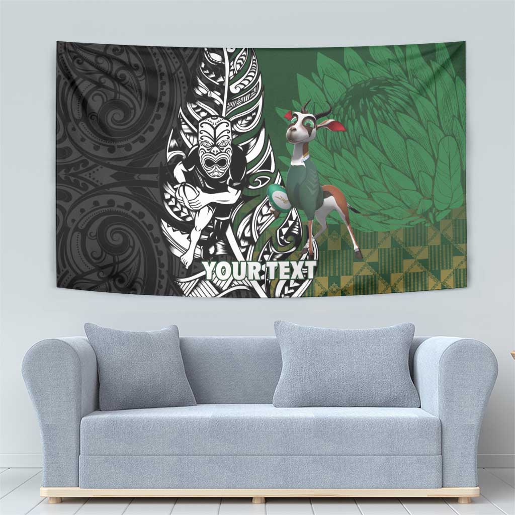 New Zealand and South Africa Rugby Custom Tapestry Maori Tiki Fern Springboks Kente Pattern LT14 - Polynesian Pride