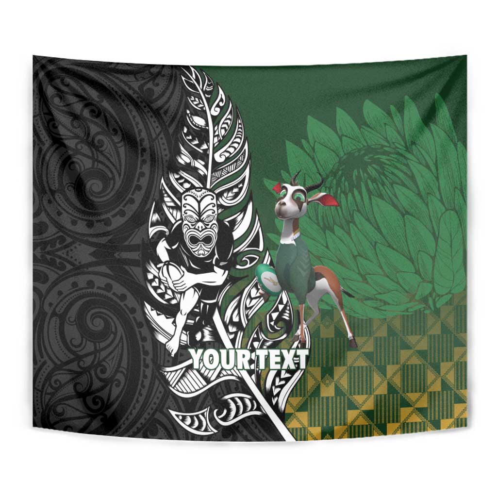 New Zealand and South Africa Rugby Custom Tapestry Maori Tiki Fern Springboks Kente Pattern LT14 - Polynesian Pride