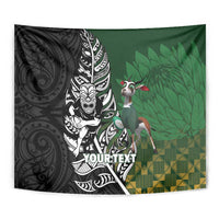 New Zealand and South Africa Rugby Custom Tapestry Maori Tiki Fern Springboks Kente Pattern LT14 - Polynesian Pride