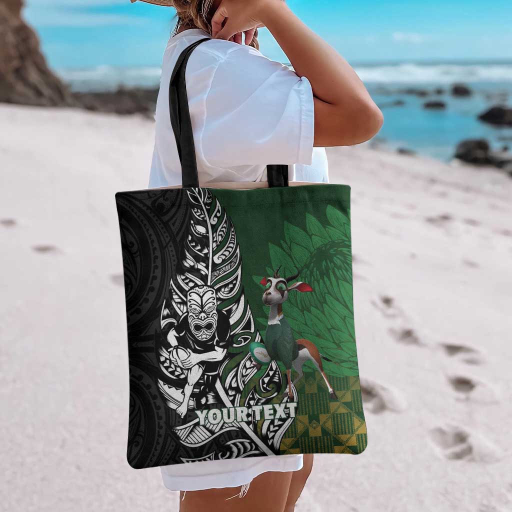 New Zealand and South Africa Rugby Custom Tote Bag Maori Tiki Fern Springboks Kente Pattern LT14 - Polynesian Pride
