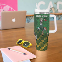 New Zealand and South Africa Rugby Tumbler With Handle Maori Tiki Fern Springboks Kente Pattern LT14 - Polynesian Pride