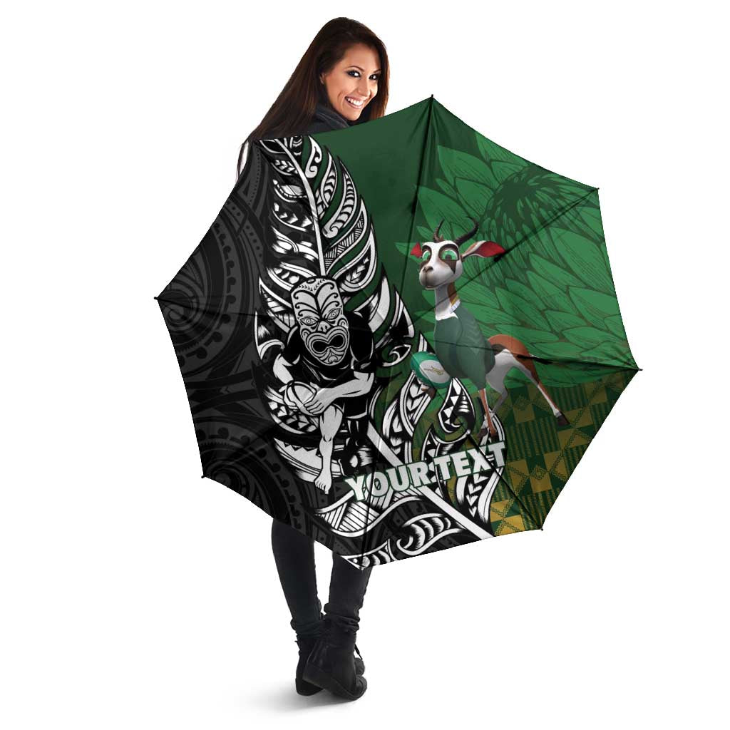 New Zealand and South Africa Rugby Custom Umbrella Maori Tiki Fern Springboks Kente Pattern LT14 - Polynesian Pride