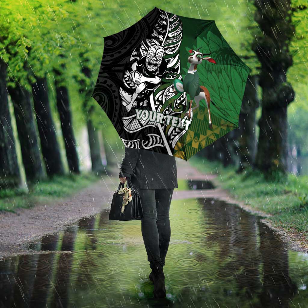 New Zealand and South Africa Rugby Custom Umbrella Maori Tiki Fern Springboks Kente Pattern LT14 - Polynesian Pride