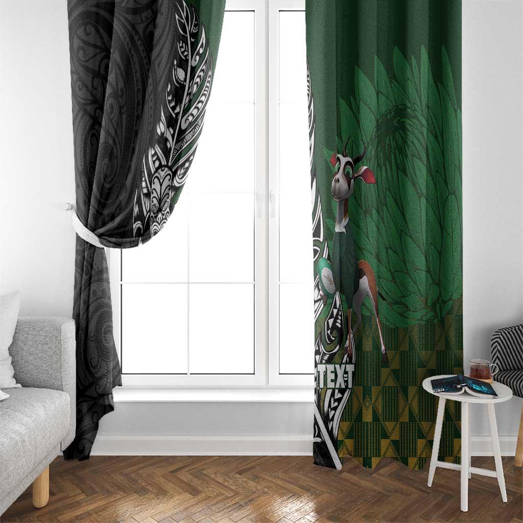New Zealand and South Africa Rugby Custom Window Curtain Maori Tiki Fern Springboks Kente Pattern LT14 - Polynesian Pride