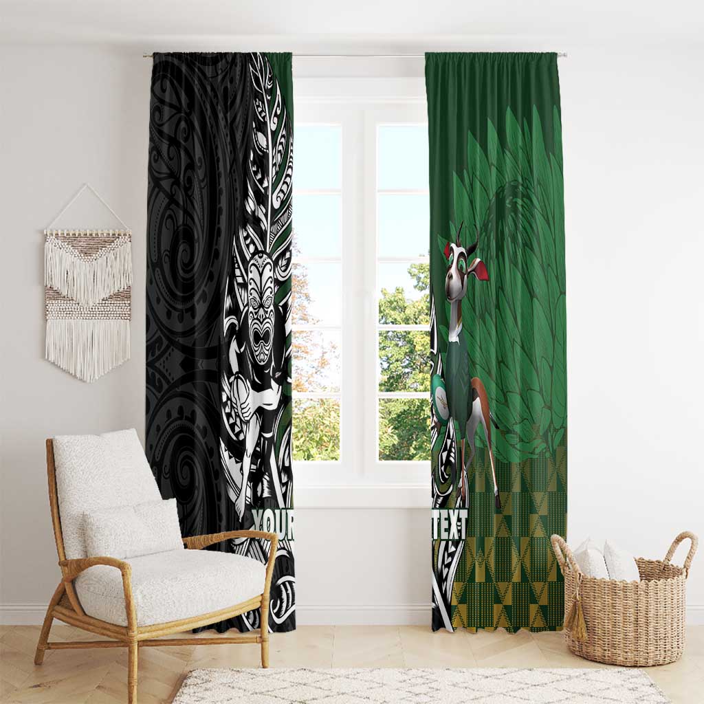 New Zealand and South Africa Rugby Custom Window Curtain Maori Tiki Fern Springboks Kente Pattern LT14 - Polynesian Pride
