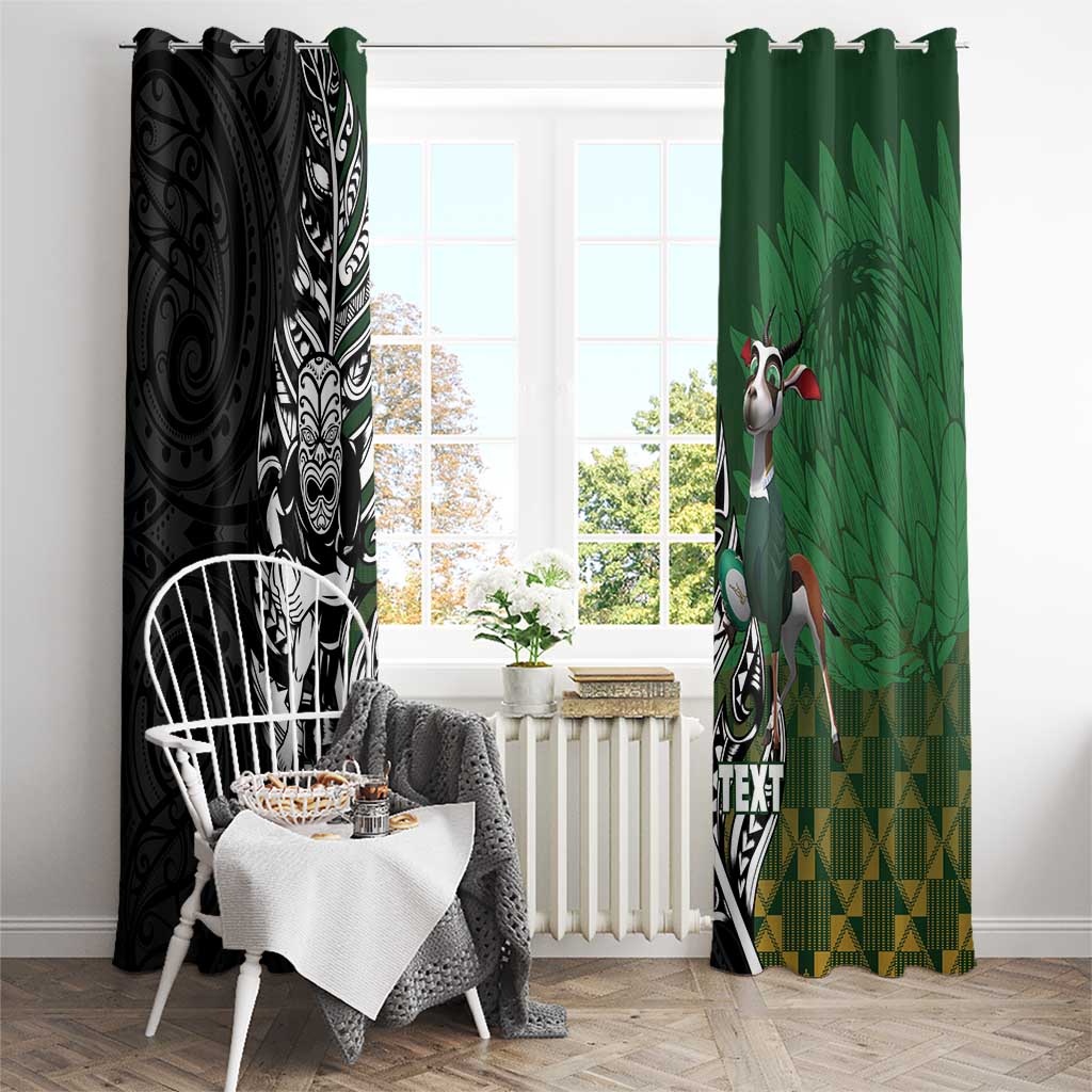 New Zealand and South Africa Rugby Custom Window Curtain Maori Tiki Fern Springboks Kente Pattern LT14 - Polynesian Pride