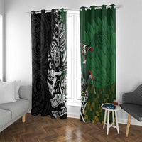 New Zealand and South Africa Rugby Custom Window Curtain Maori Tiki Fern Springboks Kente Pattern LT14 With Grommets Green - Polynesian Pride
