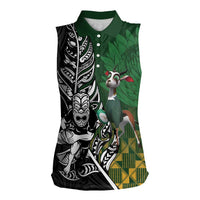 New Zealand and South Africa Rugby Custom Women Sleeveless Polo Shirt Maori Tiki Fern Springboks Kente Pattern LT14 Female Green - Polynesian Pride