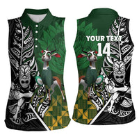 New Zealand and South Africa Rugby Custom Women Sleeveless Polo Shirt Maori Tiki Fern Springboks Kente Pattern LT14 - Polynesian Pride