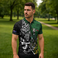 New Zealand and South Africa Rugby Custom Zipper Polo Shirt Maori Tiki Fern Springboks Kente Pattern LT14 - Polynesian Pride