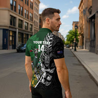 New Zealand and South Africa Rugby Custom Zipper Polo Shirt Maori Tiki Fern Springboks Kente Pattern LT14 - Polynesian Pride