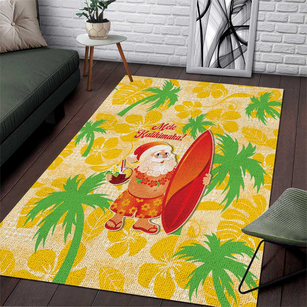 Aloha Hawaii Christmas Area Rug Mele Kalikimaka Funny Santa Palaka Quilt Motifs LT14 Yellow - Polynesian Pride