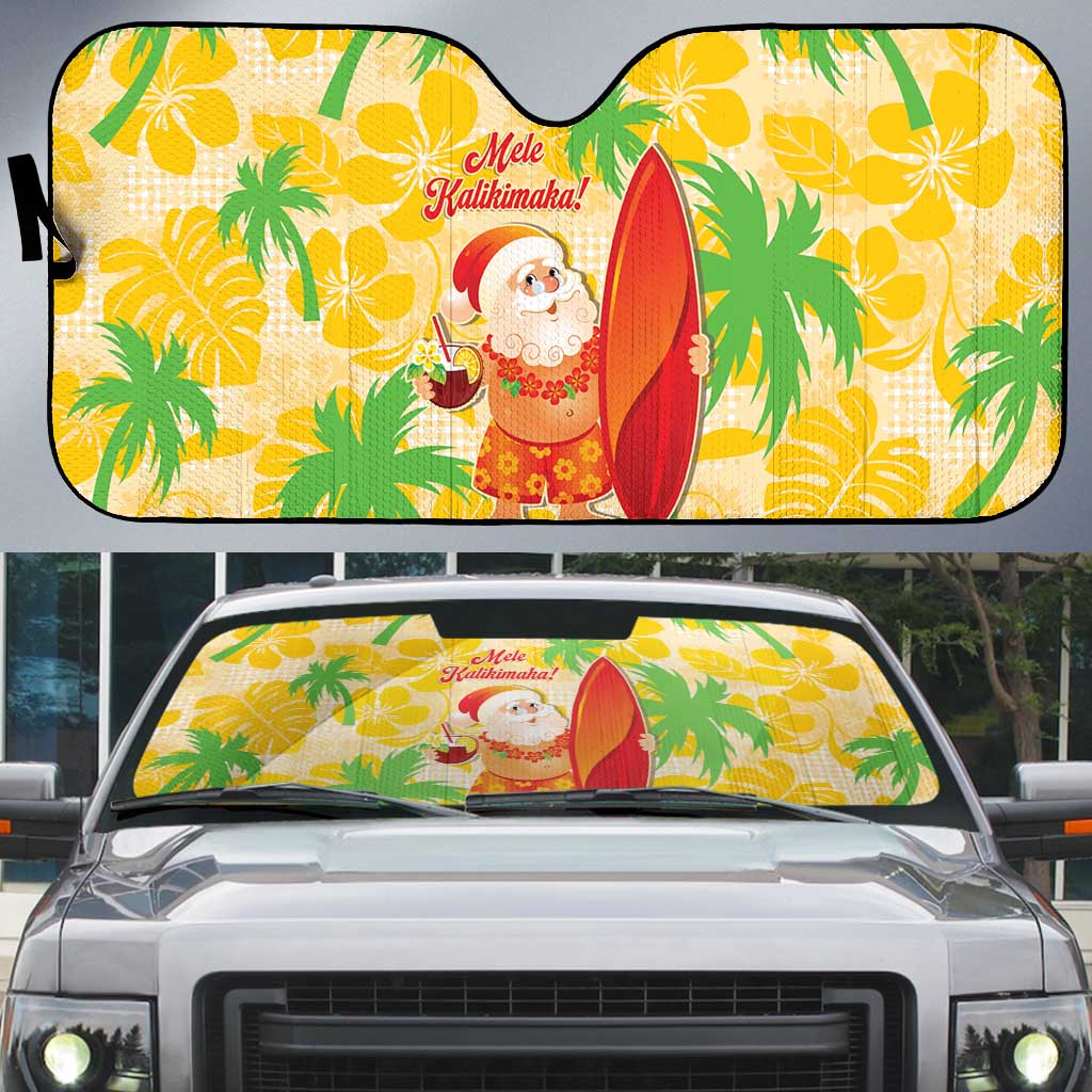 Aloha Hawaii Christmas Auto Sun Shade Mele Kalikimaka Funny Santa Palaka Quilt Motifs LT14 Yellow - Polynesian Pride
