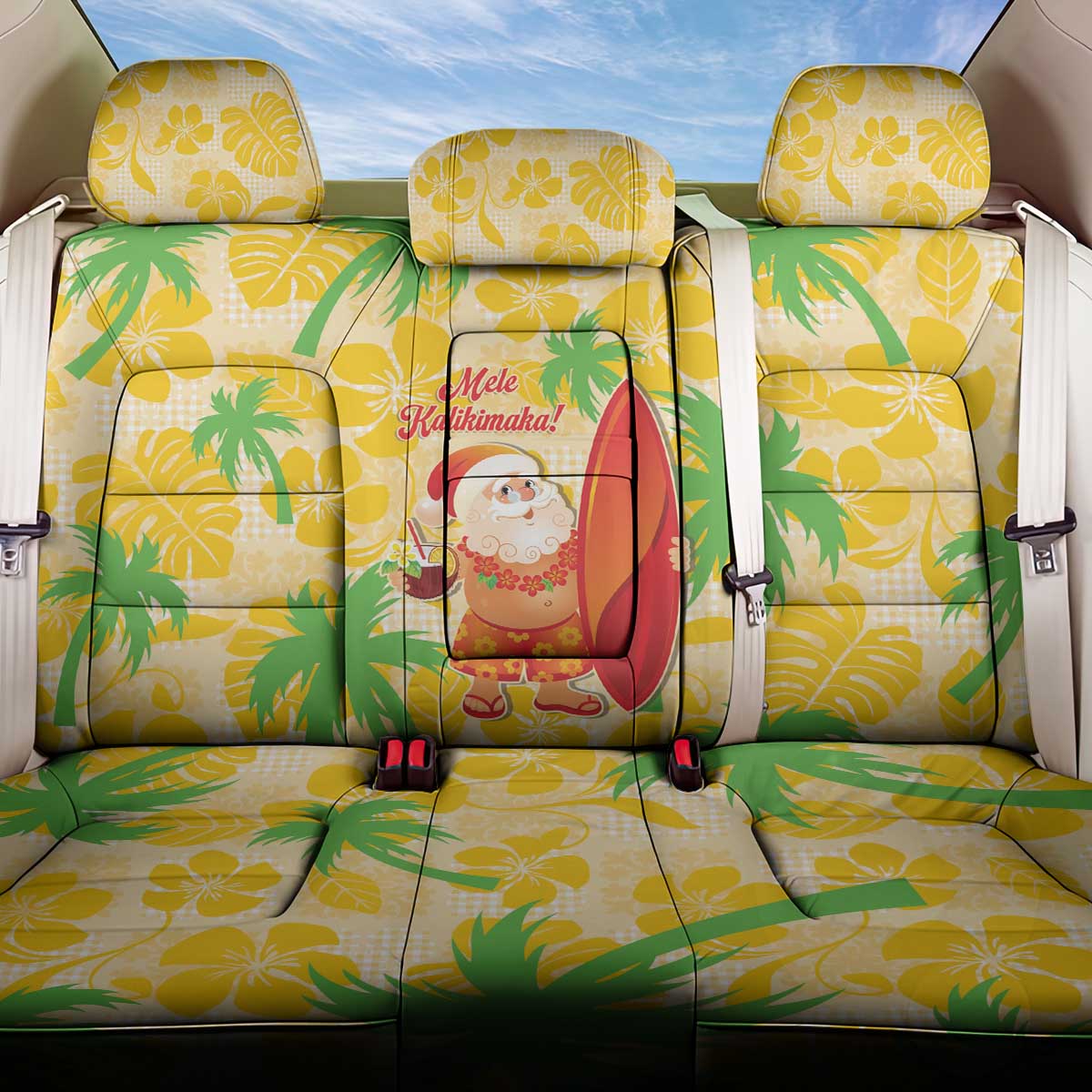 Aloha Hawaii Christmas Back Car Seat Cover Mele Kalikimaka Funny Santa Palaka Quilt Motifs LT14 One Size Yellow - Polynesian Pride