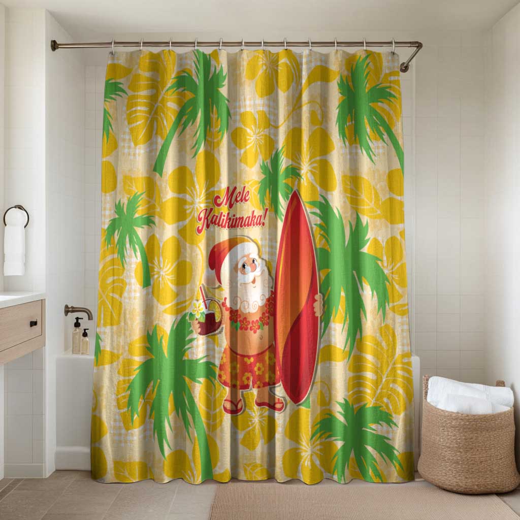 Aloha Hawaii Christmas Bathroom Set Mele Kalikimaka Funny Santa Palaka Quilt Motifs LT14 Shower Curtain Only Yellow - Polynesian Pride