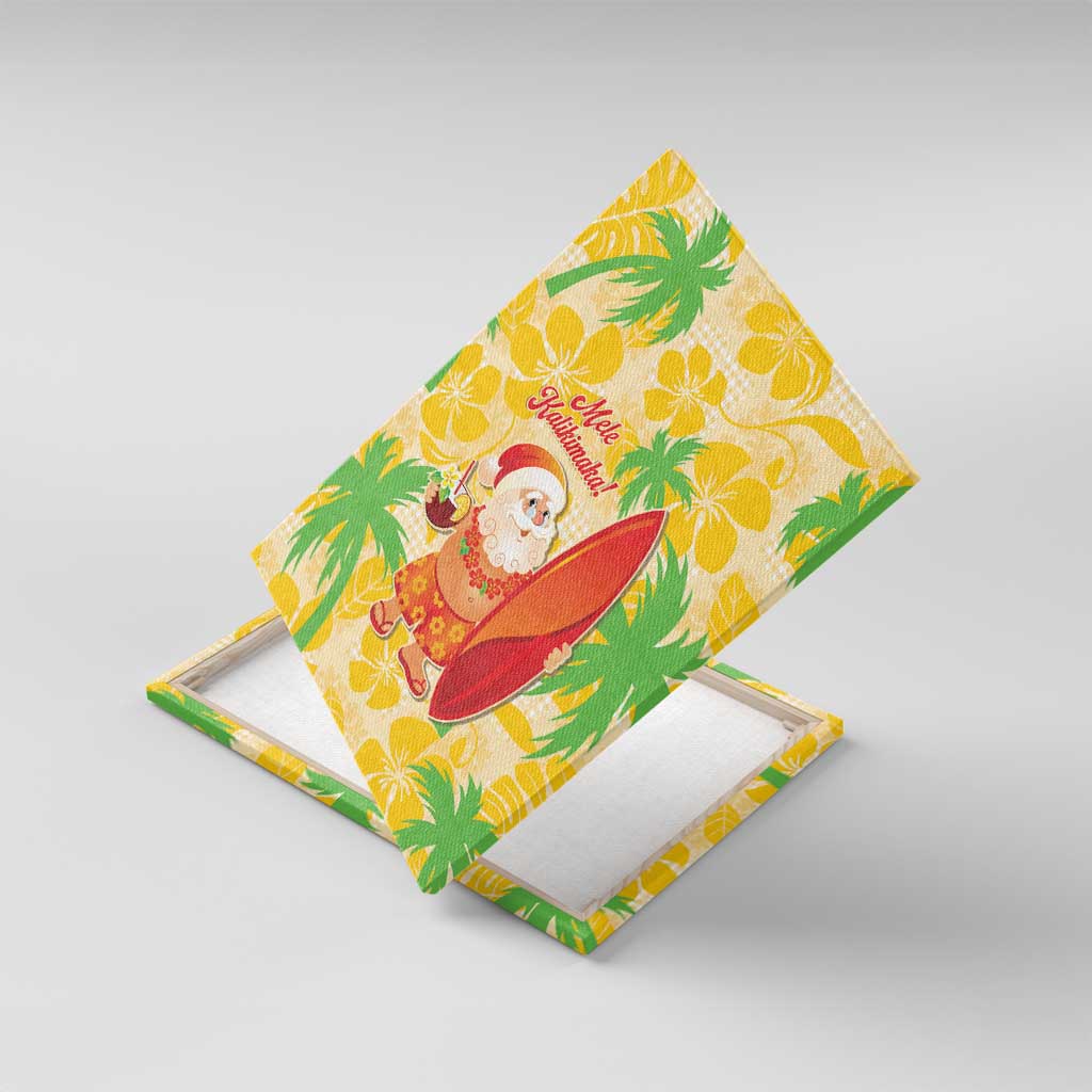 Aloha Hawaii Christmas Canvas Wall Art Mele Kalikimaka Funny Santa Palaka Quilt Motifs LT14 With Frame Yellow - Polynesian Pride