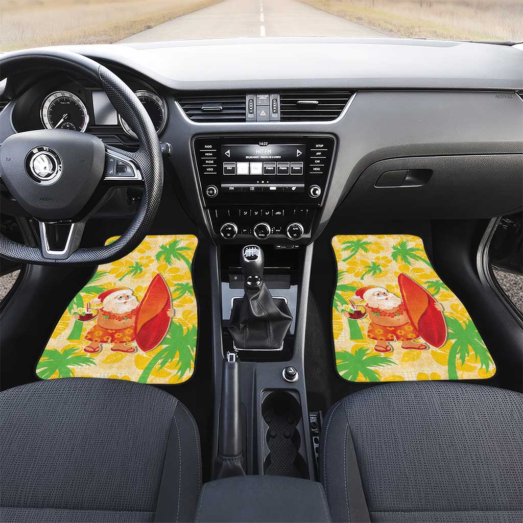 Aloha Hawaii Christmas Car Mats Mele Kalikimaka Funny Santa Palaka Quilt Motifs LT14 Set 2pcs - Front Yellow - Polynesian Pride