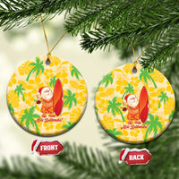Aloha Hawaii Christmas Ceramic Ornament Mele Kalikimaka Funny Santa Palaka Quilt Motifs LT14 Circle Yellow - Polynesian Pride