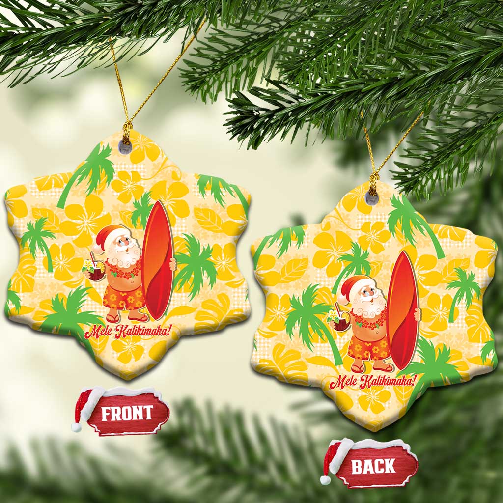 Aloha Hawaii Christmas Ceramic Ornament Mele Kalikimaka Funny Santa Palaka Quilt Motifs LT14 Snow Flake Yellow - Polynesian Pride