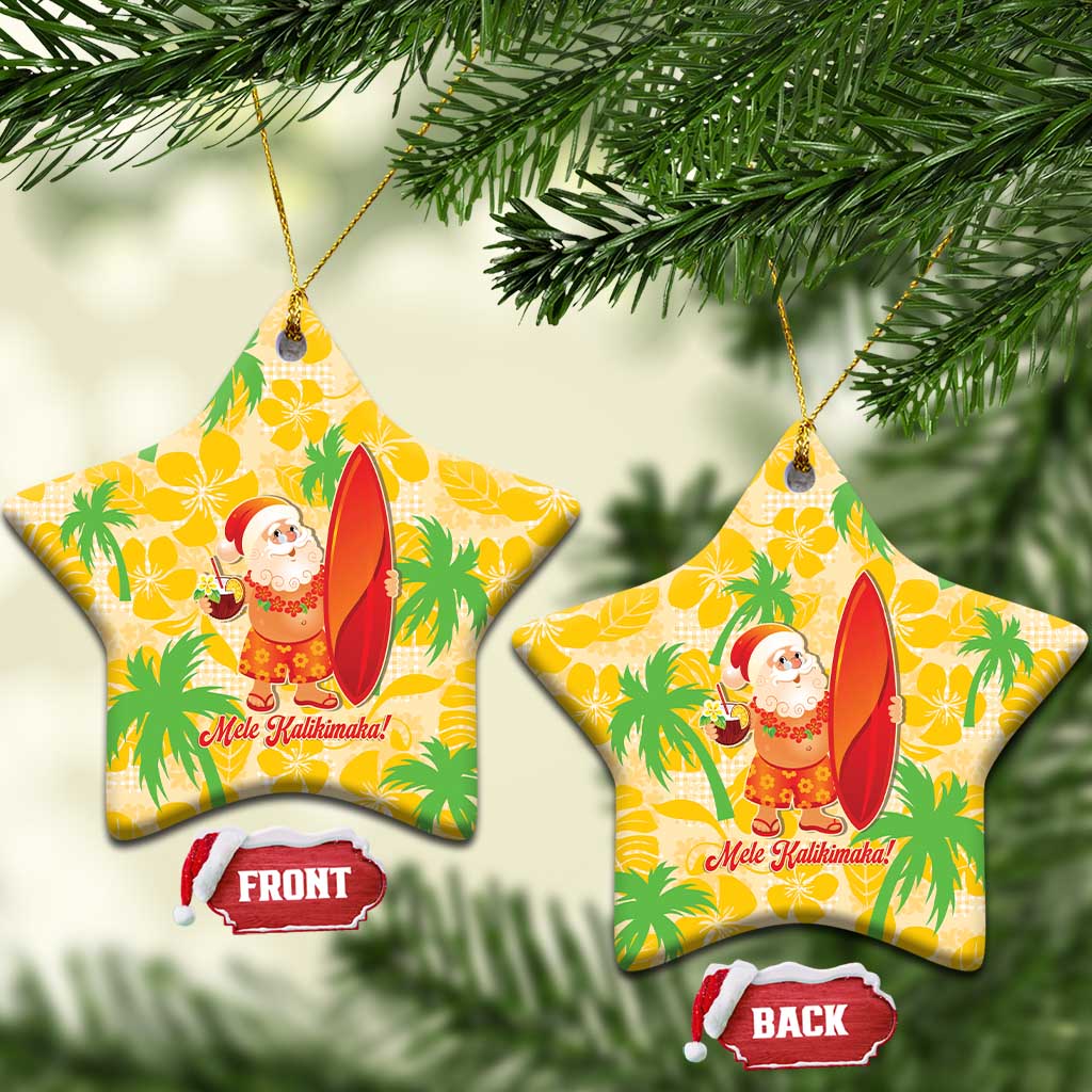 Aloha Hawaii Christmas Ceramic Ornament Mele Kalikimaka Funny Santa Palaka Quilt Motifs LT14 Star Yellow - Polynesian Pride