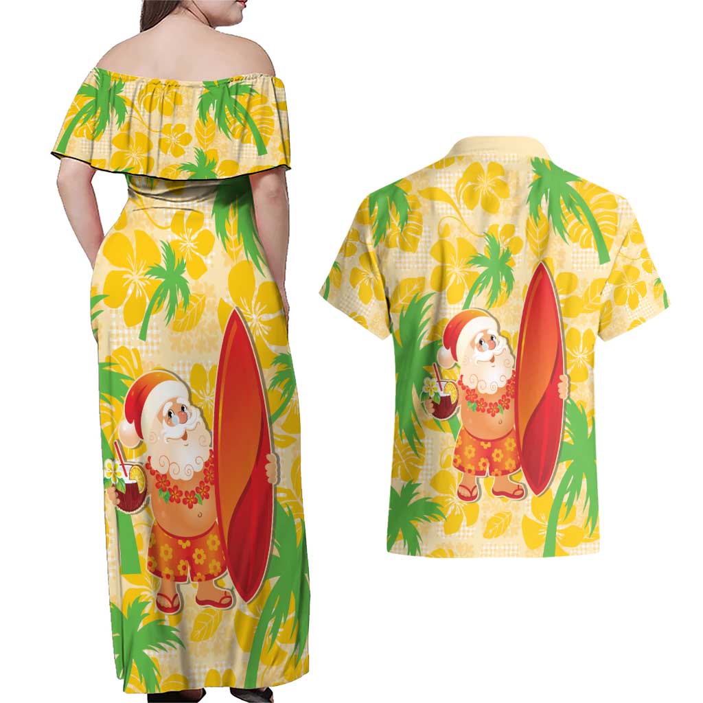 Aloha Hawaii Christmas Couples Matching Off Shoulder Maxi Dress and Hawaiian Shirt Mele Kalikimaka Funny Santa Palaka Quilt Motifs LT14 - Polynesian Pride