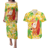 Aloha Hawaii Christmas Couples Matching Puletasi and Hawaiian Shirt Mele Kalikimaka Funny Santa Palaka Quilt Motifs LT14 Yellow - Polynesian Pride