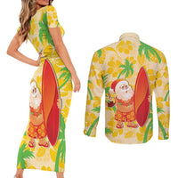 Aloha Hawaii Christmas Couples Matching Short Sleeve Bodycon Dress and Long Sleeve Button Shirt Mele Kalikimaka Funny Santa Palaka Quilt Motifs LT14 - Polynesian Pride