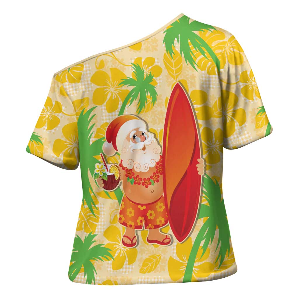 Aloha Hawaii Christmas Cross Shoulder Shirt Mele Kalikimaka Funny Santa Palaka Quilt Motifs LT14 - Polynesian Pride