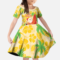 Aloha Hawaii Christmas Family Matching Long Sleeve Bodycon Dress and Hawaiian Shirt Mele Kalikimaka Funny Santa Palaka Quilt Motifs LT14 Daughter's Dress Yellow - Polynesian Pride