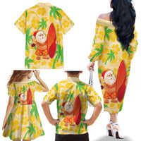 Aloha Hawaii Christmas Family Matching Off The Shoulder Long Sleeve Dress and Hawaiian Shirt Mele Kalikimaka Funny Santa Palaka Quilt Motifs LT14 - Polynesian Pride