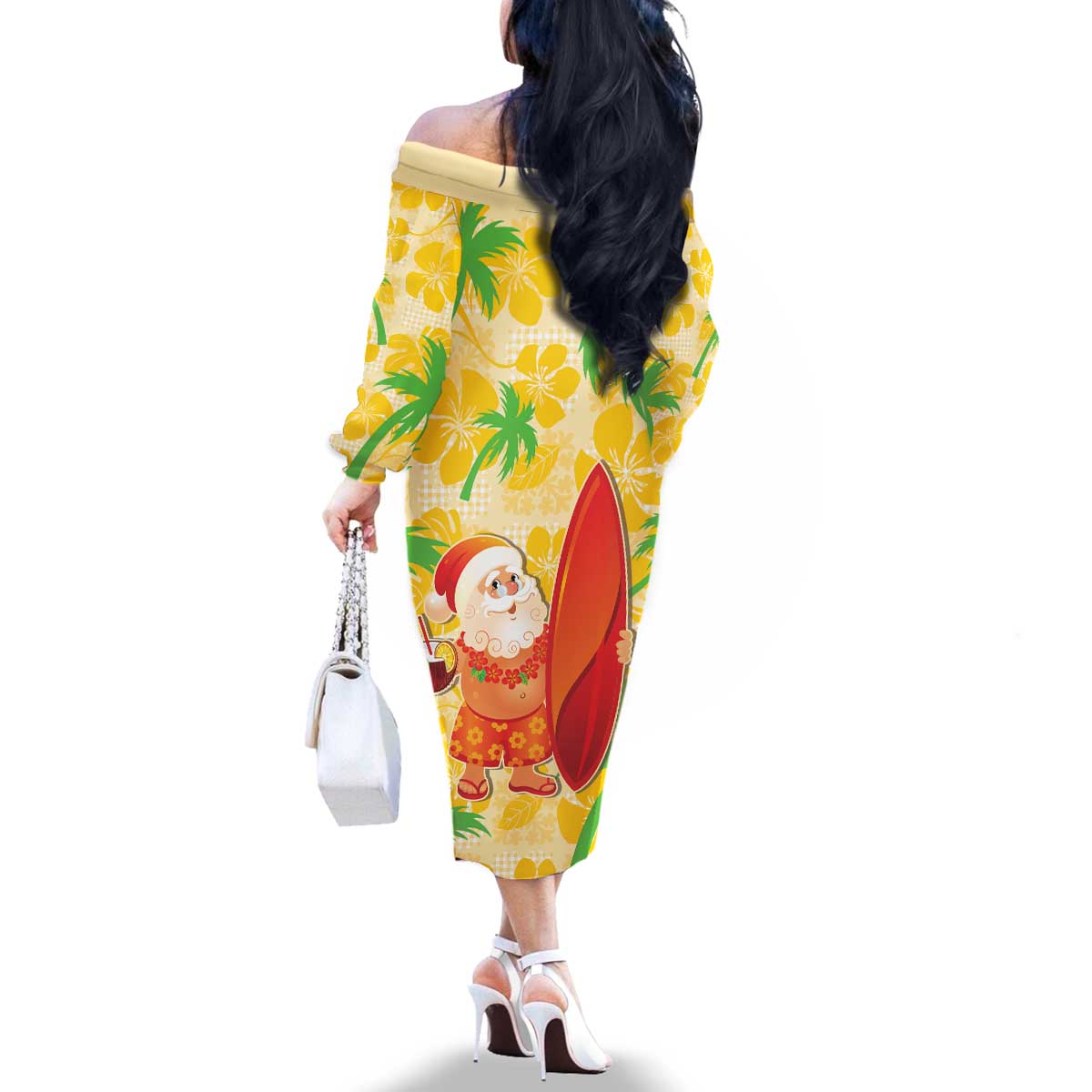 Aloha Hawaii Christmas Family Matching Off The Shoulder Long Sleeve Dress and Hawaiian Shirt Mele Kalikimaka Funny Santa Palaka Quilt Motifs LT14 - Polynesian Pride