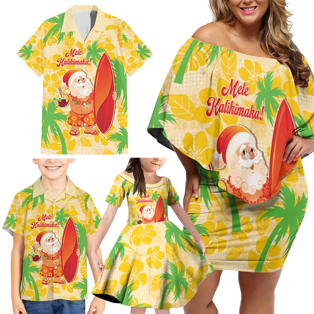 Aloha Hawaii Christmas Family Matching Off Shoulder Short Dress and Hawaiian Shirt Mele Kalikimaka Funny Santa Palaka Quilt Motifs LT14 - Polynesian Pride