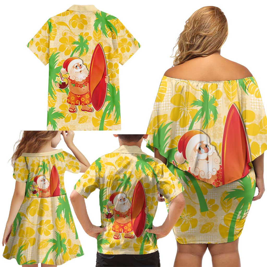 Aloha Hawaii Christmas Family Matching Off Shoulder Short Dress and Hawaiian Shirt Mele Kalikimaka Funny Santa Palaka Quilt Motifs LT14 - Polynesian Pride