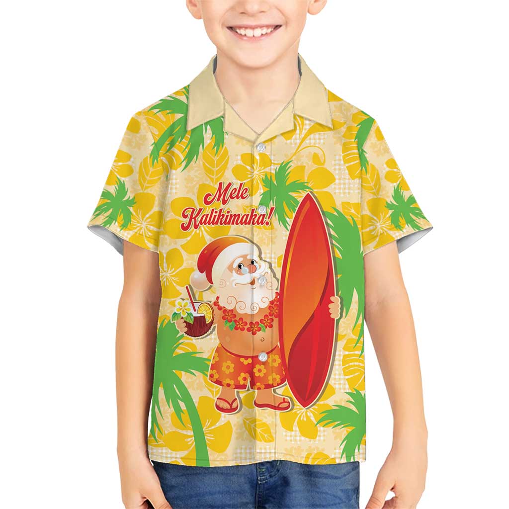 Aloha Hawaii Christmas Family Matching Tank Maxi Dress and Hawaiian Shirt Mele Kalikimaka Funny Santa Palaka Quilt Motifs LT14 Son's Shirt Yellow - Polynesian Pride