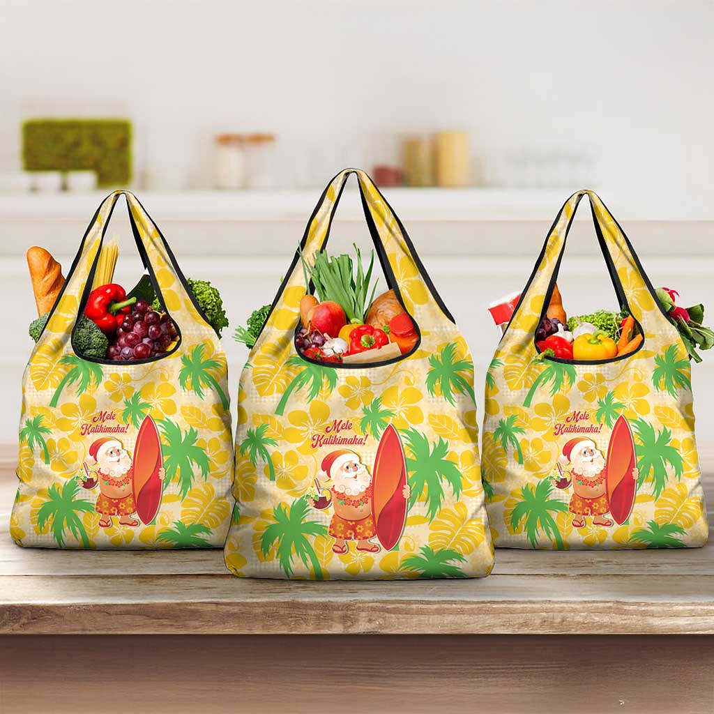 Aloha Hawaii Christmas Grocery Bag Mele Kalikimaka Funny Santa Palaka Quilt Motifs LT14 3-pack One Size Yellow - Polynesian Pride