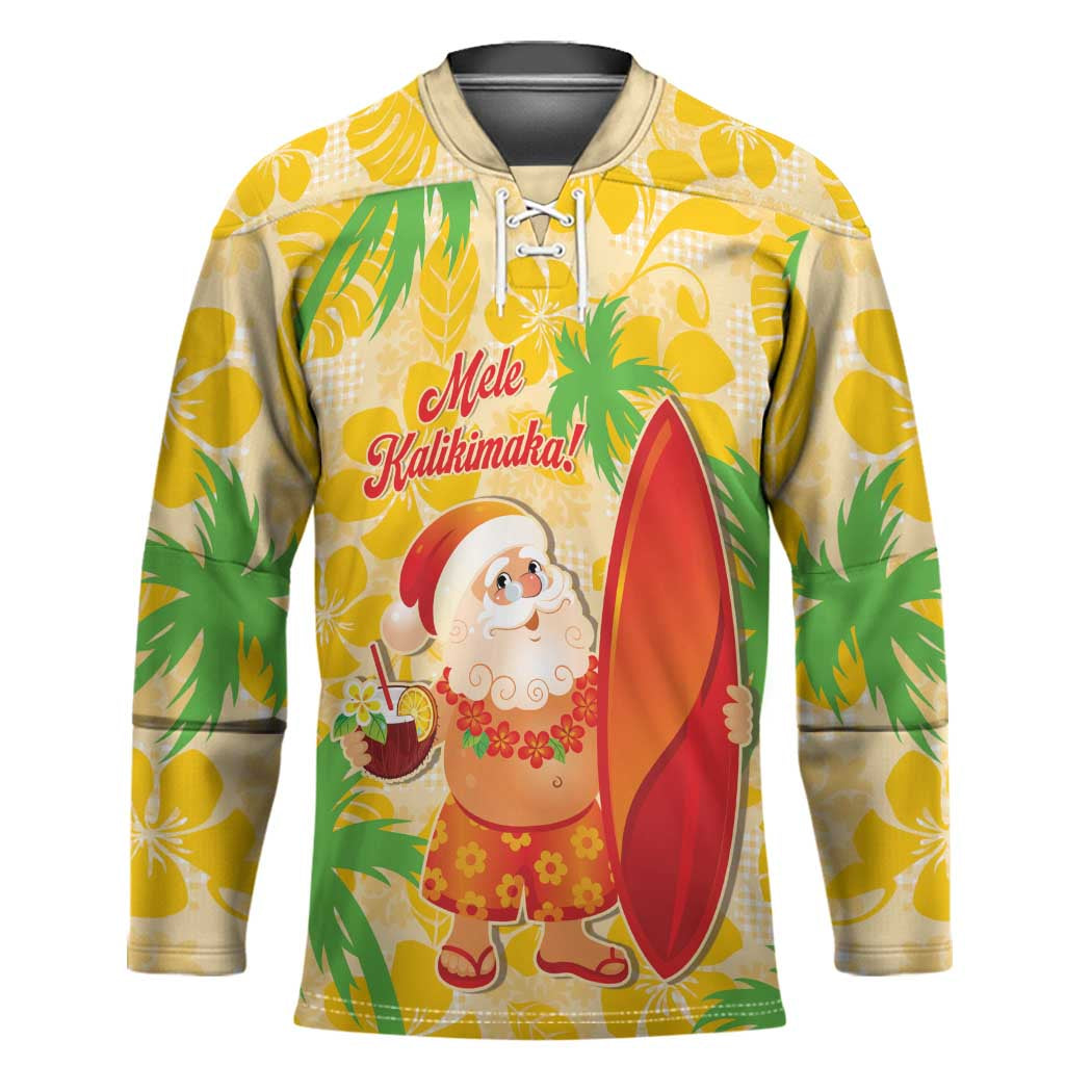 Aloha Hawaii Christmas Hockey Jersey Mele Kalikimaka Funny Santa Palaka Quilt Motifs LT14 Unisex Yellow - Polynesian Pride