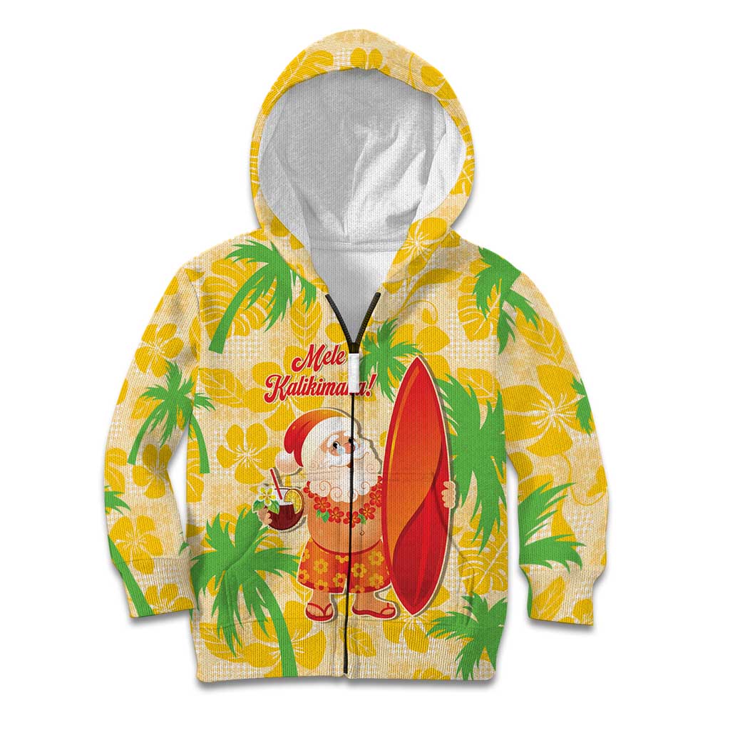 Aloha Hawaii Christmas Kid Hoodie Mele Kalikimaka Funny Santa Palaka Quilt Motifs LT14 Zip Hoodie Yellow - Polynesian Pride