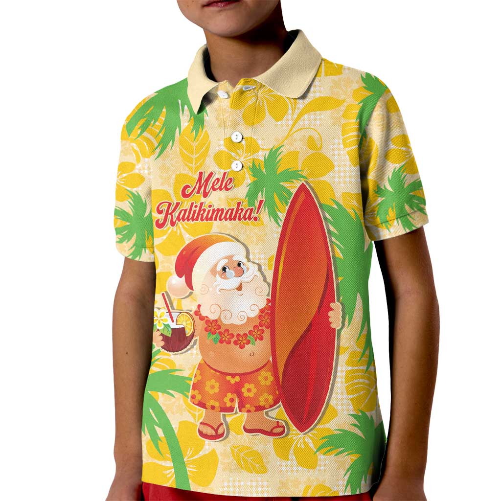 Aloha Hawaii Christmas Kid Polo Shirt Mele Kalikimaka Funny Santa Palaka Quilt Motifs LT14 Kid Yellow - Polynesian Pride