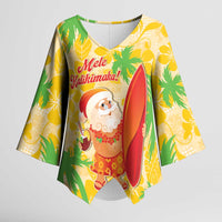 Aloha Hawaii Christmas Kimono Sleeve Blouse Mele Kalikimaka Funny Santa Palaka Quilt Motifs LT14 Female Yellow - Polynesian Pride