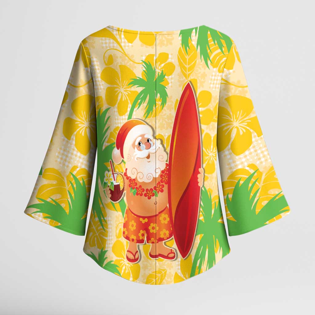 Aloha Hawaii Christmas Kimono Sleeve Blouse Mele Kalikimaka Funny Santa Palaka Quilt Motifs LT14 - Polynesian Pride