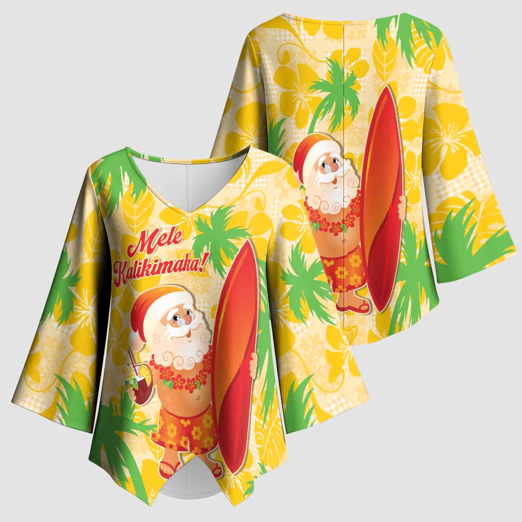 Aloha Hawaii Christmas Kimono Sleeve Blouse Mele Kalikimaka Funny Santa Palaka Quilt Motifs LT14 - Polynesian Pride