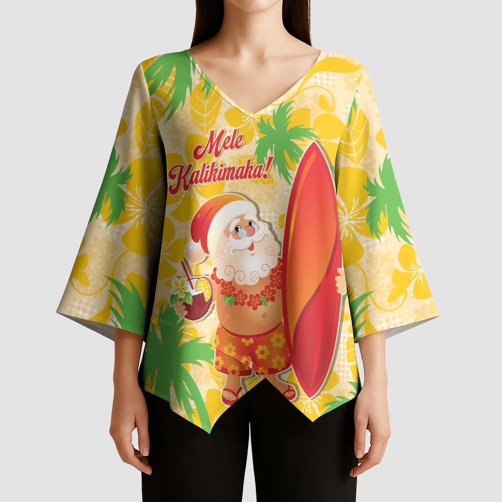 Aloha Hawaii Christmas Kimono Sleeve Blouse Mele Kalikimaka Funny Santa Palaka Quilt Motifs LT14 - Polynesian Pride