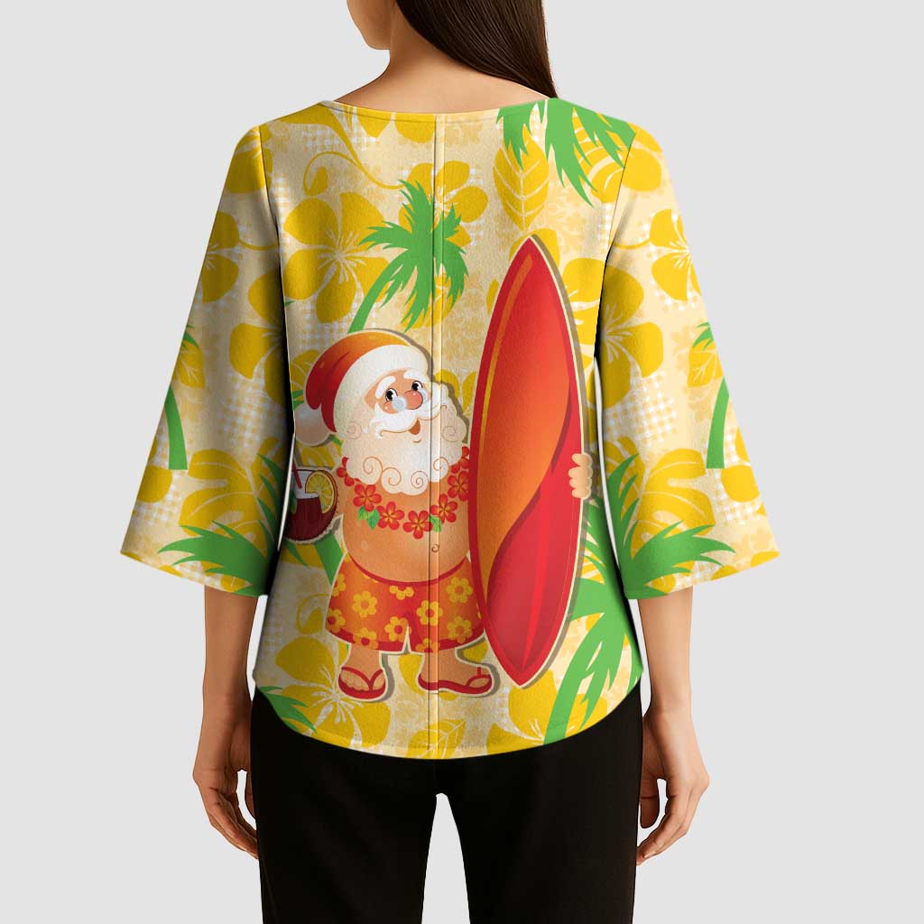 Aloha Hawaii Christmas Kimono Sleeve Blouse Mele Kalikimaka Funny Santa Palaka Quilt Motifs LT14 - Polynesian Pride