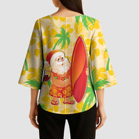Aloha Hawaii Christmas Kimono Sleeve Blouse Mele Kalikimaka Funny Santa Palaka Quilt Motifs LT14 - Polynesian Pride
