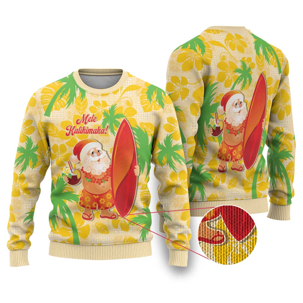 Aloha Hawaii Christmas Ugly Christmas Sweater Mele Kalikimaka Funny Santa Palaka Quilt Motifs LT14 Yellow - Polynesian Pride