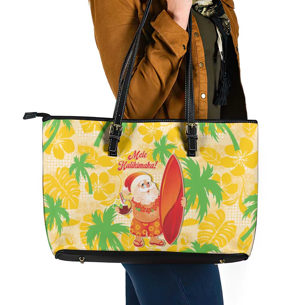 Aloha Hawaii Christmas Leather Tote Bag Mele Kalikimaka Funny Santa Palaka Quilt Motifs LT14 - Polynesian Pride